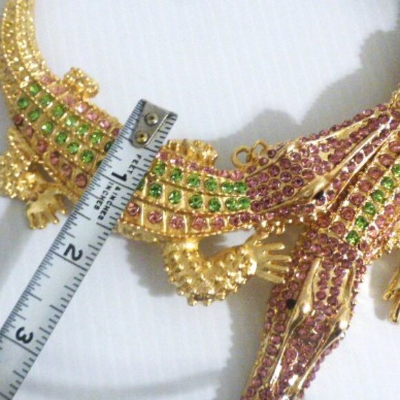 Vintage 1 of A Kind CROCODILE NECKLACE & EARRINGS Rhinestones Statement Jewelry - Picture 6 of 14